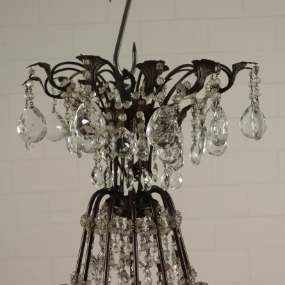 Hot-Air-Baloon Chandelier Iron and Glass Italy 20th Century