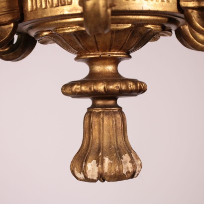 Lustre à six Bras Bois sculpté doré Italie Première moitié '900