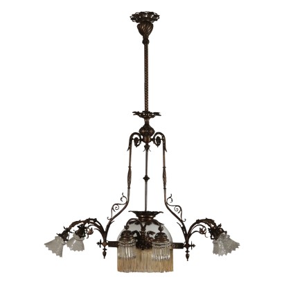 Liberty Chandelier Bronze and Glass Italy 20th Century
