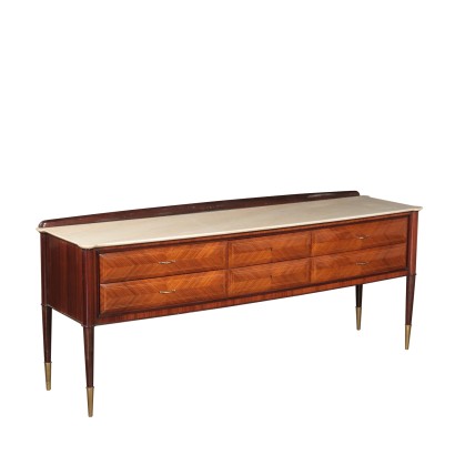 Chest of Drawers Rosewood Veneer, Marble and Brass Italy 1950s-1960s
