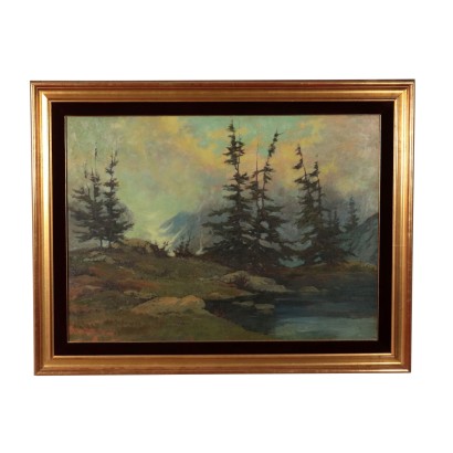 Alpine Landscape, Oil on Plywood 1968
