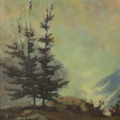 Alpine Landscape, Oil on Plywood 1968
