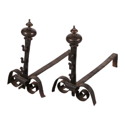 Matching Andirons Worught Iron and Bronze Itay 17th-18th Century