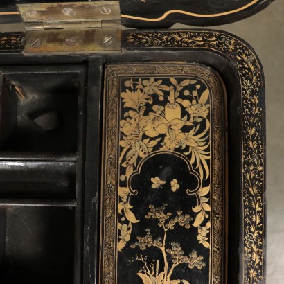 Oriental Working Table, Ebony Exotic Wood Ivory China 19th Century