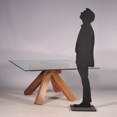 Table Wood Glass Mario Bellini 1970s-1980s Cassina