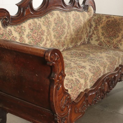Sofa Carved Wood and Fabric Italy 19th Century