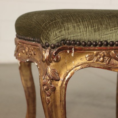 Pair of Louis XV Stools Gilded Wood Italy 18th Century