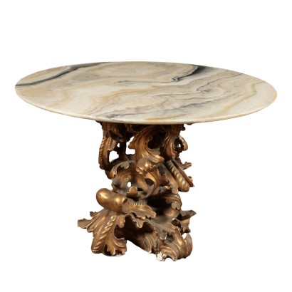 Coffee Table, Gilded Wood and Marble Italy 20th Century