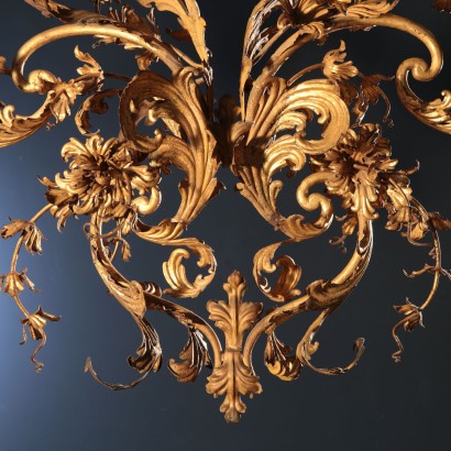 Chandelier de Style Baroque Fer Forgé Tôle Bois - Italie XIX Siècle