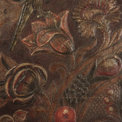 Painted Leather Panel, 17th Century