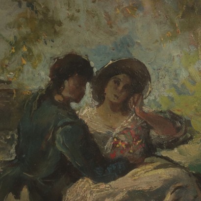 Romantischer Szene Öl auf ovaler Tafel - Italien 1925