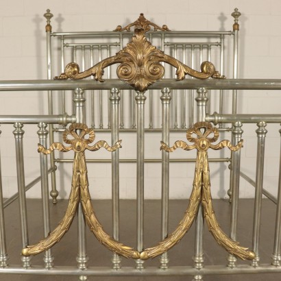 Queen Size Bed, Silvery and Gilded Bronze, Italy 20th Century