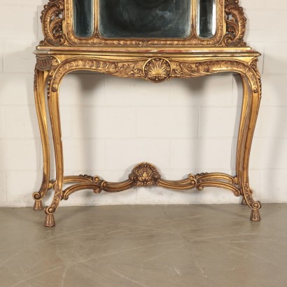 Console with Mirror, Linden and Marble, 20th century