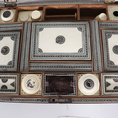 Sewing Box, Wood Bone Hard Stone and Velvet, India 19th Century