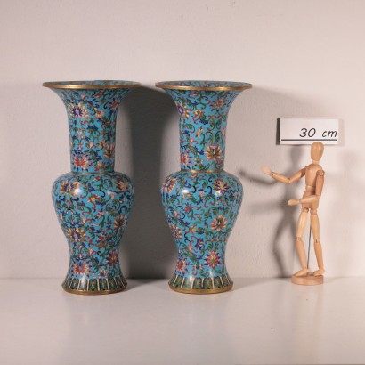 Paire de Vases Cloisonnés Yen Yen Chine '900