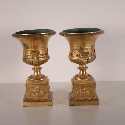 Pair of Vases Bourbon Restoration Gold Leaf Italy 19th Century