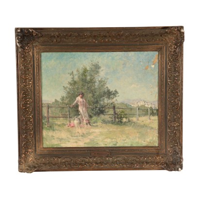Landscape with Young Girl, Oil on Canvas, 19th Century