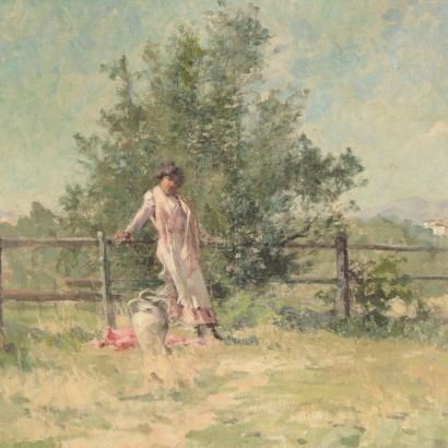 Landscape with Young Girl, Oil on Canvas, 19th Century