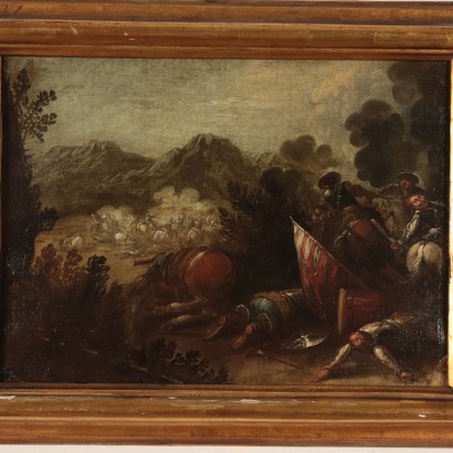 Battle Scene Oil on Canvas Neapolitan School 17th Century Italy