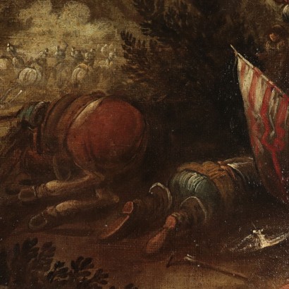 Battle Scene Oil on Canvas Neapolitan School 17th Century Italy