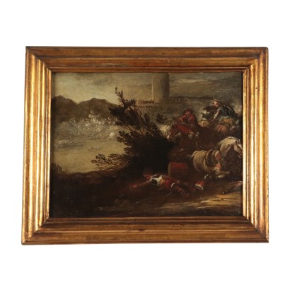 Battle Scene Oil on Canvas Neapolitan School Italy 17th Century
