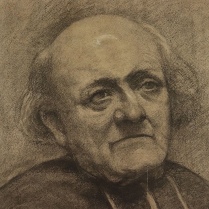 Prelate Face Drawing on Paper 19th Century