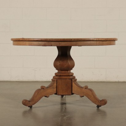 Round Coffee Table, Walnut Veneer, Italy 19th Century