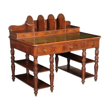 Desk, Solid Walnut and Leather, Italy 19th Century