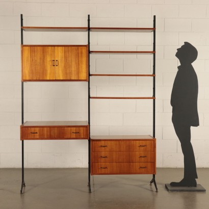 Bookcase, Teak Veneer and Metallic Enamelled, Italy 1950s-1960s