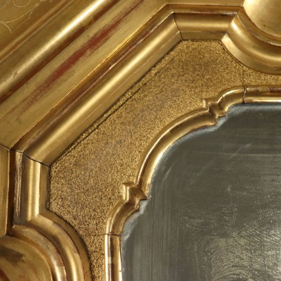 Grand Miroir Mouluré Bois doré Italie Moitié'800