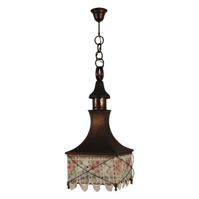 Lantern Chandelier, Shear Plate Brass and Galss, Italy 20th Century