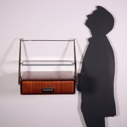 Hangings Bedside Tables, Teak Veneer Brass and Glass, Silvio Cavatorta