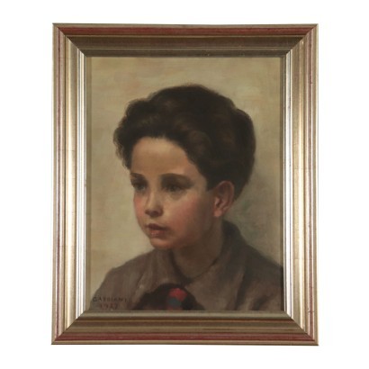 Portrait d'Enfant Giacomo Gabbiani Huile sur Contreplaqué 1937
