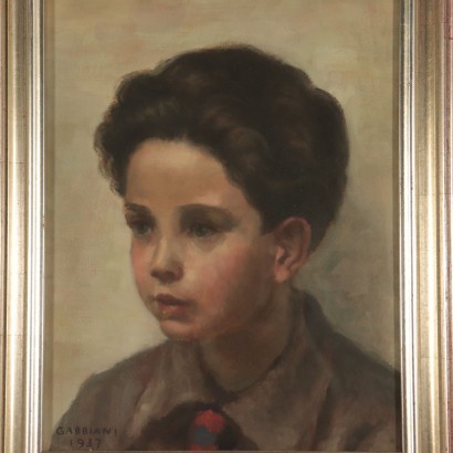 Portrait d'Enfant Giacomo Gabbiani Huile sur Contreplaqué 1937