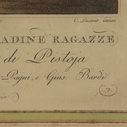 Abito delle Contadine Ragazze nei Contorni di Pistoia" Gravure 1796