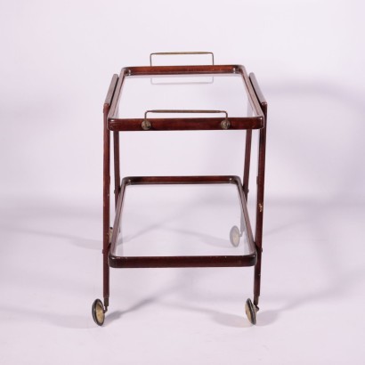 Service Trolley, Stained Wood and Glass, Italy 1950s