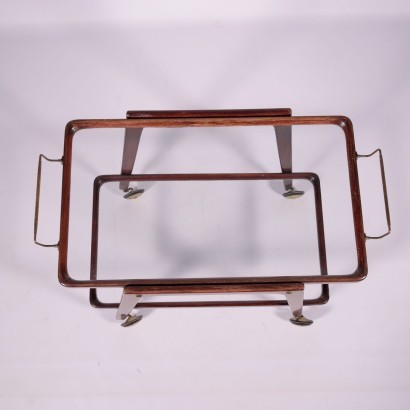 Service Trolley, Stained Wood and Glass, Italy 1950s