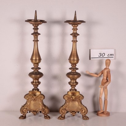 Pair of Torch-Holders, Gilded Bronze, Italy, 19th Century