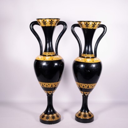 Pair of big Amphoras, Lacquered Wood, Italy 20th Century