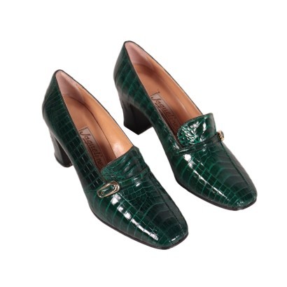 Vintage Green Shoes Reptile Leather Italy 1970s-1980s