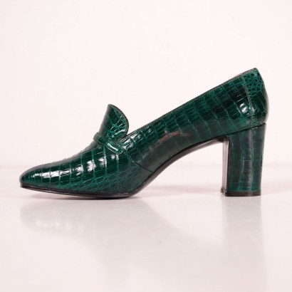 Vintage Green Shoes Reptile Leather Italy 1970s-1980s