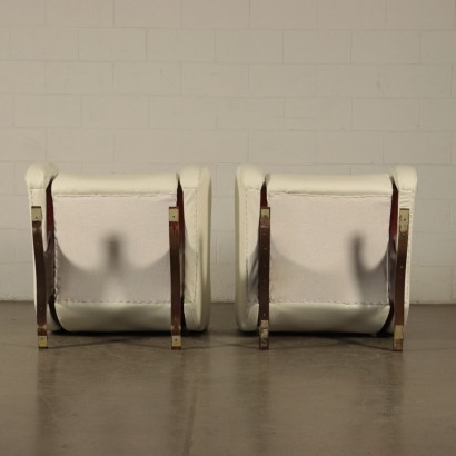 Armchairs, Rosewood Foam Brass and Leatherette, Italy 1960s