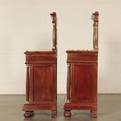 Pair of Empire Style Bedside Tables Mahogany Marble 20th Century