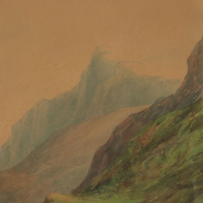 Mountain Glimpse Watercolor on Paper 19th Century