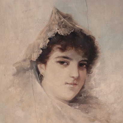 Portrait of a Young Woman Oil on Board 20th Century
