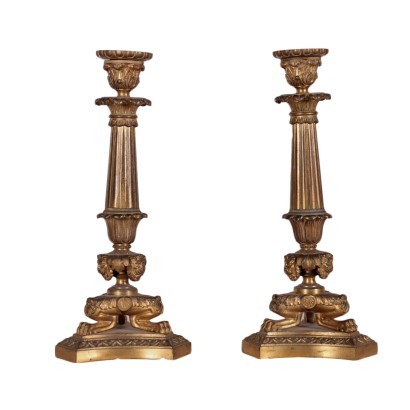 Pair of Candlesticks Bronze Italy 19th Century