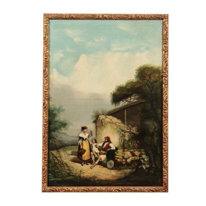 Landscape with Figures Oil on Canvas Roman School 19th Century