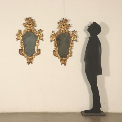 Pair of Barocchetto Style Frames Mercury Mirrors Italy 18th Century