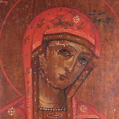Russian Icon, Madonna Odigitria Tempera on Board 19th Century