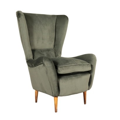 Armchair, Wood Feathers Velvet Spring and Foam 1950s